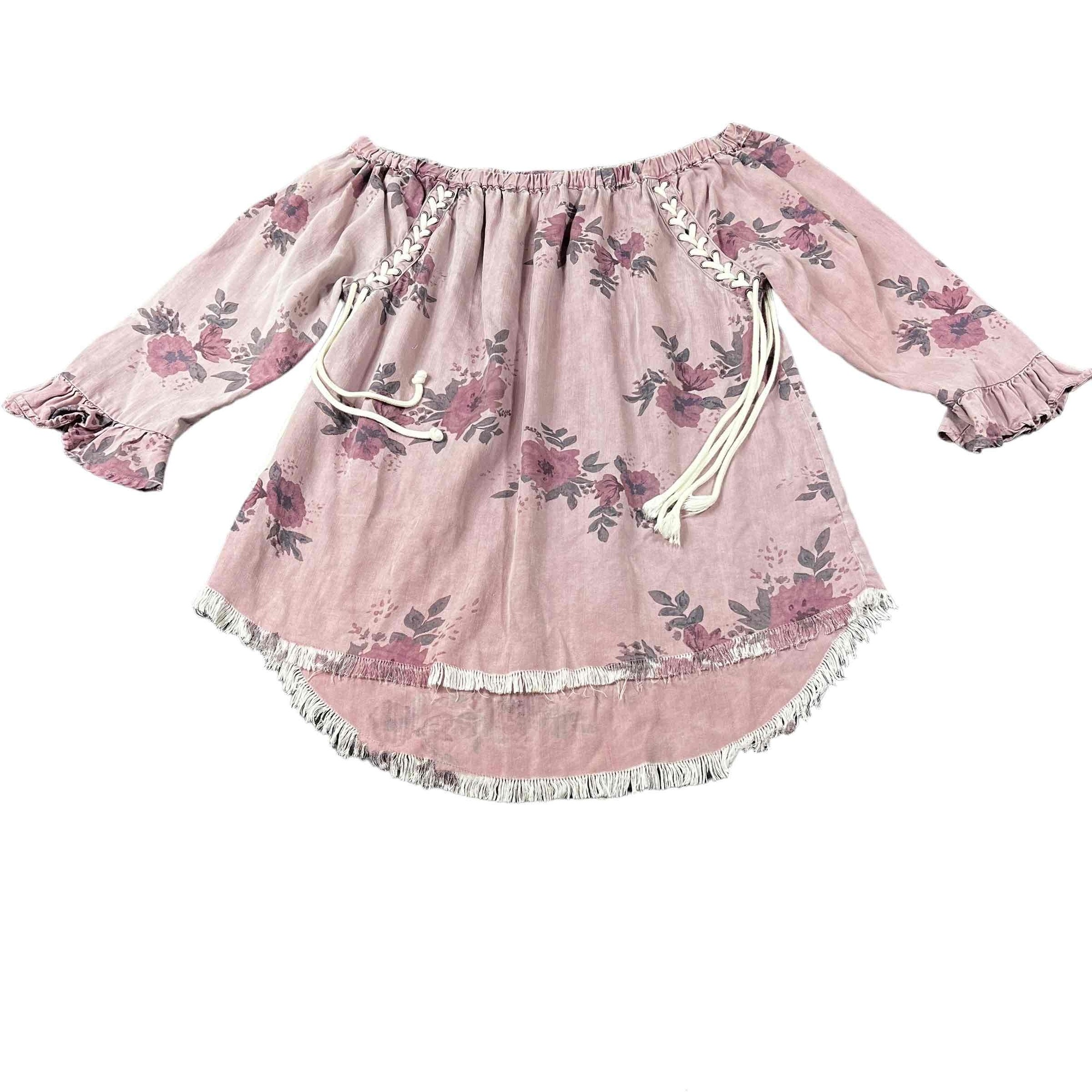 Standard Grace Womens Floral Peasant Blouse Off Shoulder Tassel Fringe Large